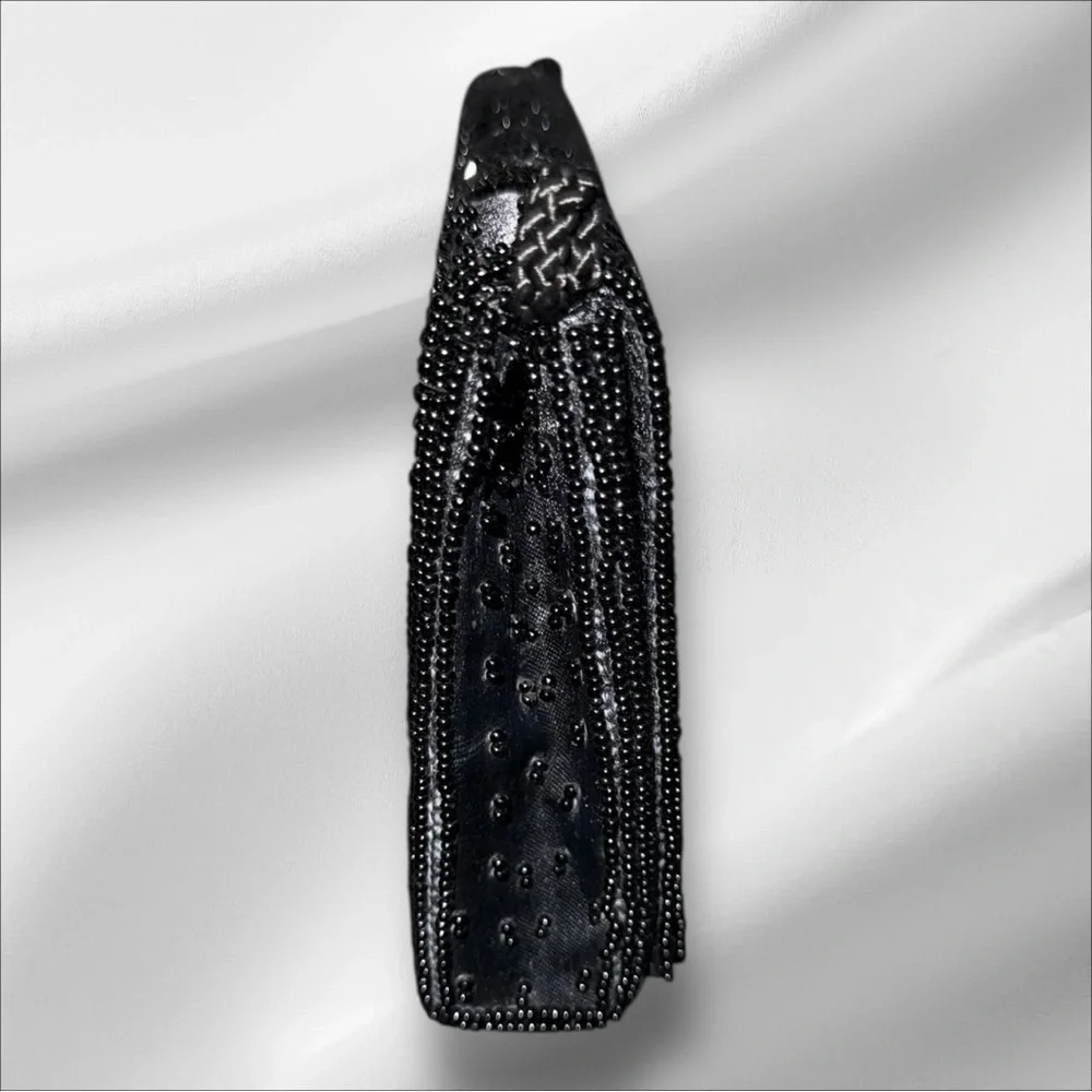 Vintage Valerie Stevens EUC Black Bead Satin Evening Bag Clutch - Picture 3 of 7